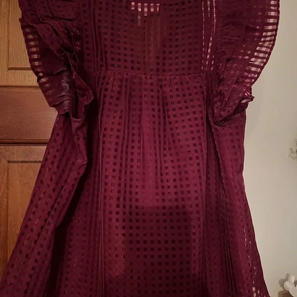 Entro Maroon Checkered Ruffle Blouse - Picture 3 of 4